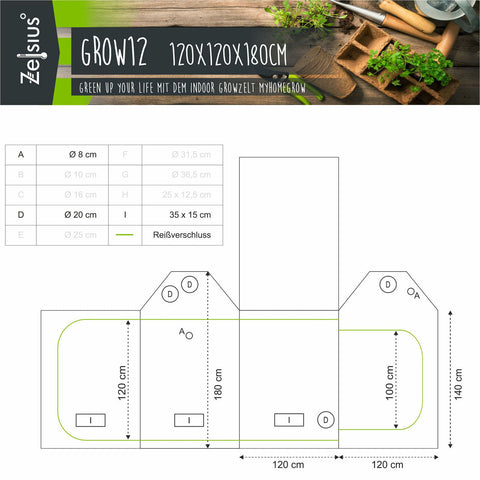 ZELSIUS Grow Zelt Grau | 120x120x200 cm