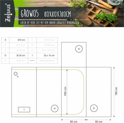 ZELSIUS Grow Zelt Grau | 80x80x180 cm