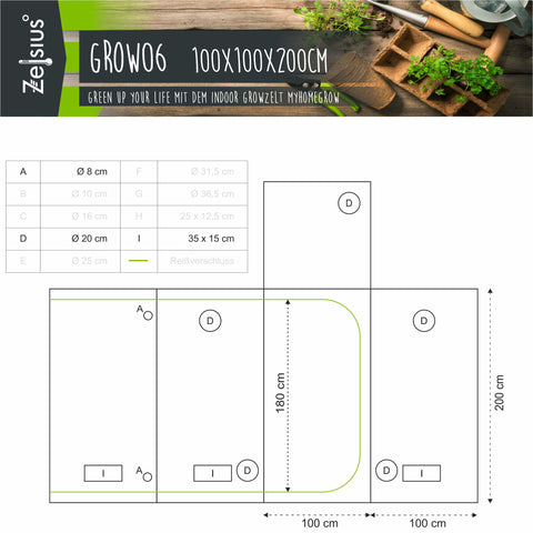 ZELSIUS Grow Zelt Grau | 100x100x200 cm